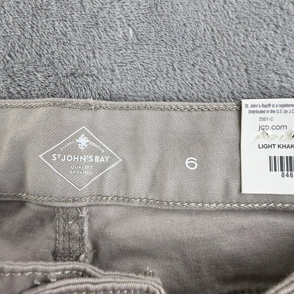 St. John's Bay Pants Womens 6 Light Khaki Mid-Rise Chino Tie Waist Belted Casual - Picture 5 of 16